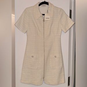 SANDRO Tweed Cream Zip Dress